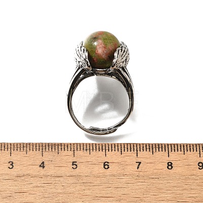 Natural Unakite Wings Adjustable Rings RJEW-K241-04AS-11-1