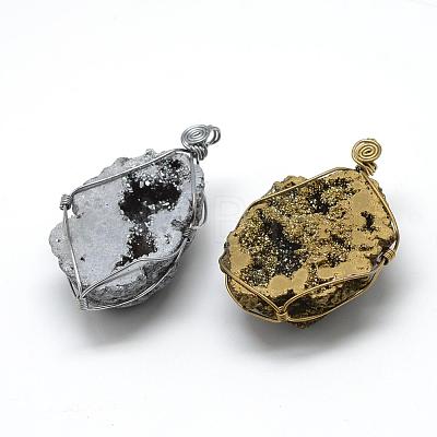 Plated Natural Druzy Agate Big Pendants G-R435-22-1