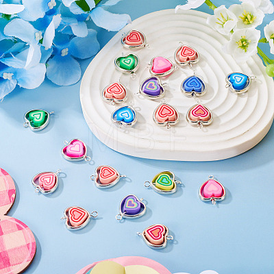 20Pcs Polymer Clay Heart & CCB Heart Frame Links Connector Charms CLAY-TADJ0001-04-1