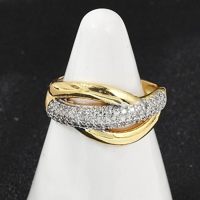 Brass Micro Pave Cubic Zirconia Open Cuff Ring for Women RJEW-F177-03GP-07-1