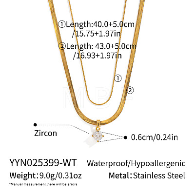 304 Stainless Steel Pave Cubic Zirconia Flat Round Pendant Double Layer Necklaces for Women VV1758-2-1