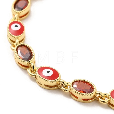 Enamel Evil Eye & Glass Oval Link Chain Bracelet BJEW-G663-01G-02-1