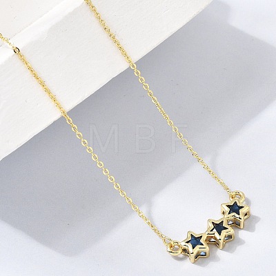 Brass Glass Triple Star Pendant Necklaces KK-CBAB173-03G-04-1