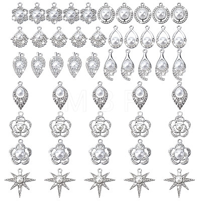 50Pcs 10 Styles Alloy Crystal Rhinestone Pendants ALRI-PH0001-35-1