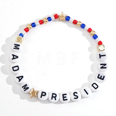 Plastic Madam President Letter Beaded Stretch Bracelets GS9049-1