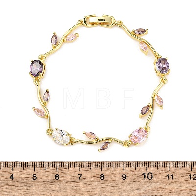 Brass Micro Pave Cubic Zirconia Link Bracelets for Women BJEW-H209-03G-1