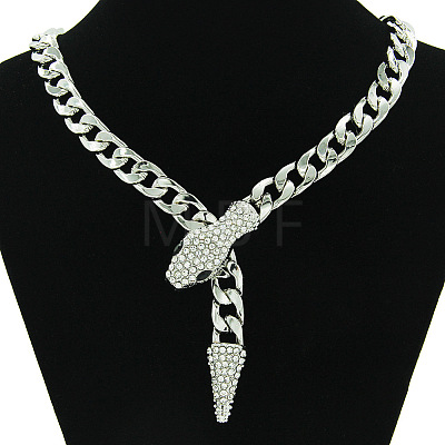 Alloy Rhinestone Snake Cuban Link Chain Necklaces for Women WGC9FDE-04-1