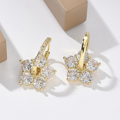 Flower Shape Clear Cubic Zirconia Hoop Earrings EJEW-F310-03G-1