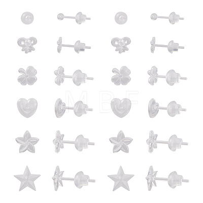 Boutigem 60 Sets 6 Style Star & Flower & Bowknot & Heart & Clover & Ball Tiny Resin Stud Earrings with Ear Nut for Women EJEW-BG0001-01-1