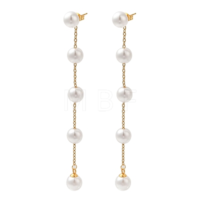 304 Stainless Steel with Plastic Pearl Stud Dangle Earrings EJEW-Q386-02B-G-1