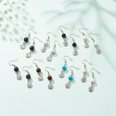 2Pair 2 Style Natural & Synthetic Mixed Stone with Yin Yang Long Dangle Earrings EJEW-JE04962-1