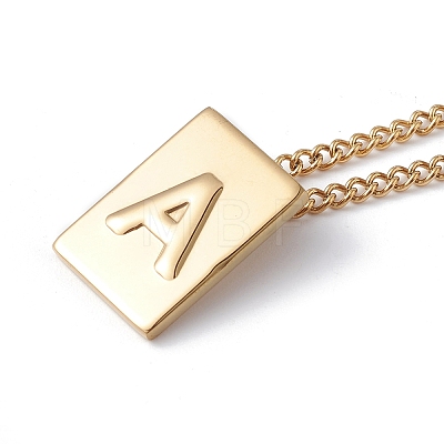 Titanium Steel Initial Letter Rectangle Pendant Necklace for Men Women NJEW-E090-01G-01-1