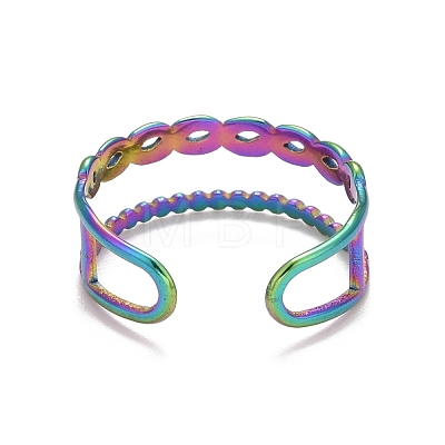 Rainbow Color Ion Plating(IP) 304 Stainless Steel Double Line Open Cuff Ring for Women RJEW-A005-28MC-1