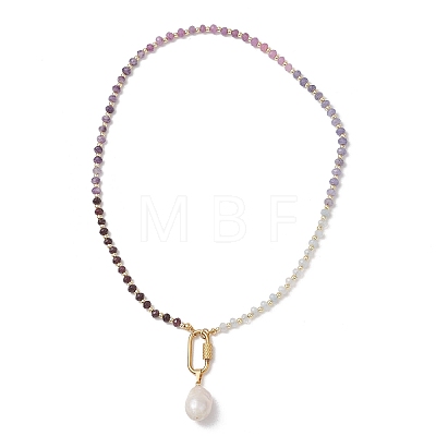 Natural Baroque Keshi Pearl Nuggets Pendant Dyed Natural Malaysia Jade Faceted Rondelle Beaded Necklaces for Women NJEW-JN06019-1
