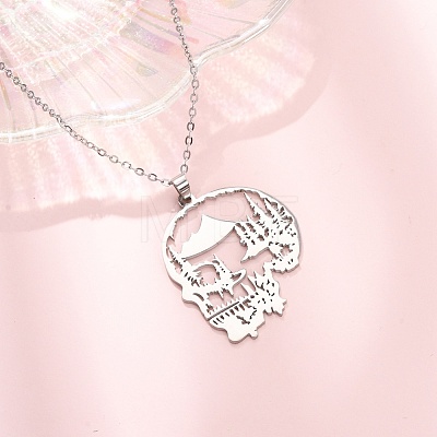 Halloween 304 Stainless Steel Hollow Tree Skull Pendant Cable Chain Necklaces for Men Women NJEW-K308-10P-1