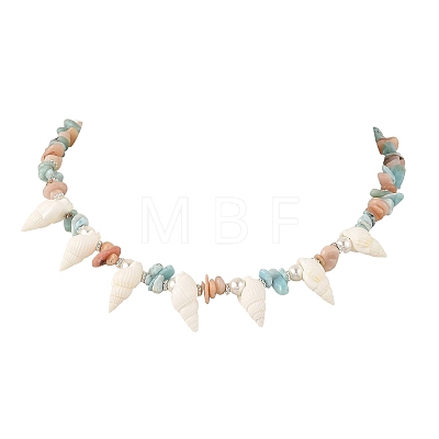 Natural Morganite & Larimar Chips Beads & Natural Spiral Shell Necklaces & Dangle Earring & Bracelets Sets SJEW-JS01387-1