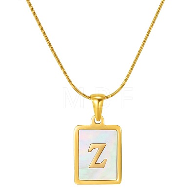 Stainless Steel Snake Bone Chain Alphabet Necklace with Shell Pendant WD3660-26-1