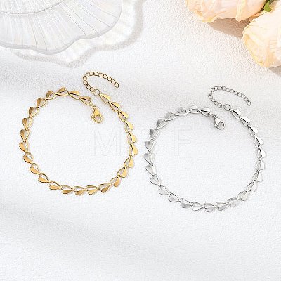 2Pcs 2 Colors Valentine's Day 304 Stainless Steel Heart Link Chain Anklets for Women AJEW-AN00801-1