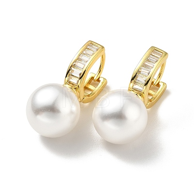 Plastic Pearl Dangle Stud Earrings with Clear Cubic Zirconia X-EJEW-A070-18G-1