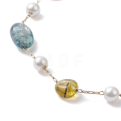 Natural Mixed Gemstone Nuggets & Glass Beaded Anklet AJEW-AN00536-1