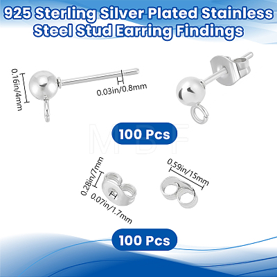 100Pcs 304 Stainless Steel Stud Earring Findings STAS-BBC0006-07S-1