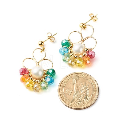 Flower Colorful Glass Beads Dangle Earrings for Girl Women EJEW-TA00010-1