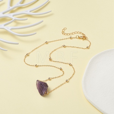 Natural Amethyst Raw Stone Pendant Necklace for Women NJEW-JN03781-03-1