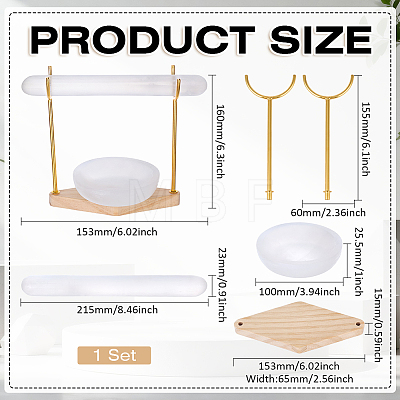 1 Set Iron Display Stands with Rhombus Wooden Base for Natural Selenite Bar ODIS-MA0001-04A-1