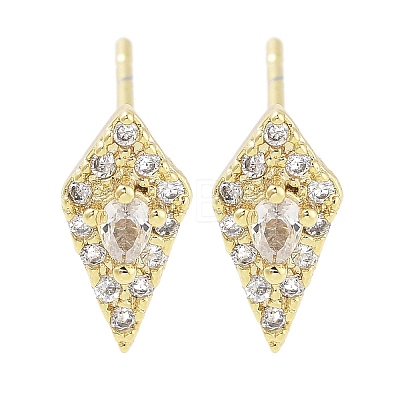 Brass Micro Pave Clear Cubic Zirconia Studs Earring EJEW-S217-G15-1