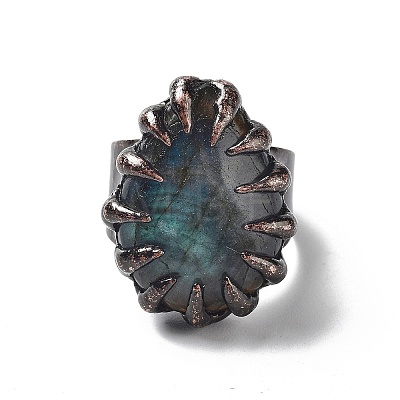 Teardrop Natural Labradorite Open Cuff Rings RJEW-G305-02R-04-1