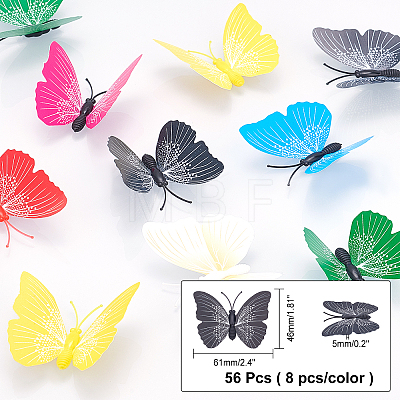 ARRICRAFT 56Pcs 7 Colors PVC Artifical Butterfly Fridge Magnet DIY-AR0001-66-1