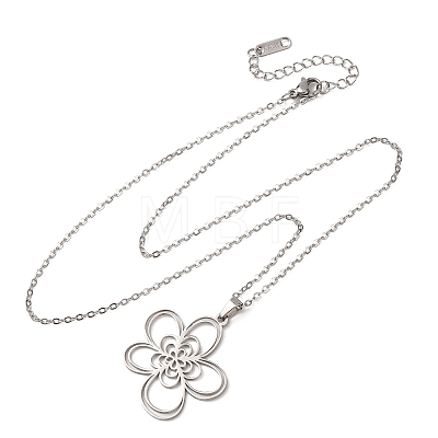 304 Stainless Steel Flower Pendant Cable Chain Necklaces for Men Women NJEW-K308-05B-P-1