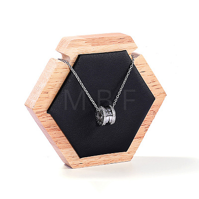 Hexagon Wood Covered with PU Leather One Necklace Display Stands PAAG-PW0008-005B-02-1