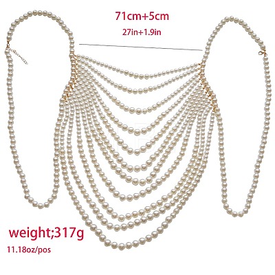 Plastic Imitation Pearl Round Beaded Multi-Layer Sexy Bikini Chest Body Chains WG29523-01-1