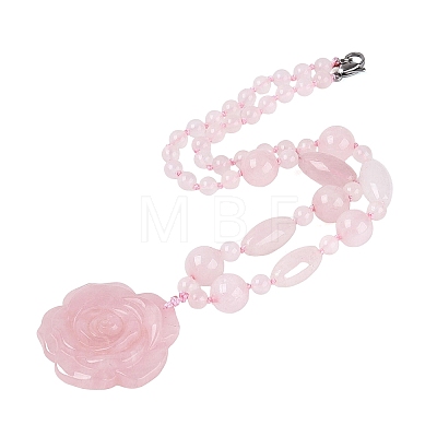 Natural Rose Quartz Flower Pendant Necklaces NJEW-N064-08C-1