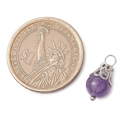 Natural Green Aventurine/Amethyst/Rose Quartz/Lava Rock/Quartz Round Pendants PALLOY-JF03183-02-1