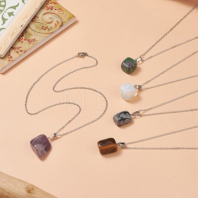 5Pcs 5 Style Natural & Synthetic Mixed Gemstone Rectagnel & Triangle Pendant Necklaces Set NJEW-JN04268-1