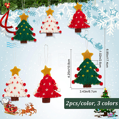 6Pcs 3 Colors Christmas Tree with Star Felt Fabric Pendant Decoration HJEW-CP0001-10-1