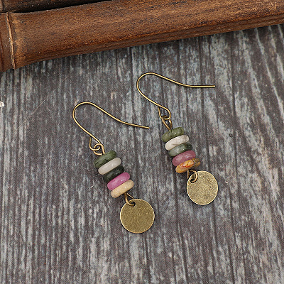 Alloy Lampwork Rondelle Beaded Dangle Earrings FS-WGC6024-01-1