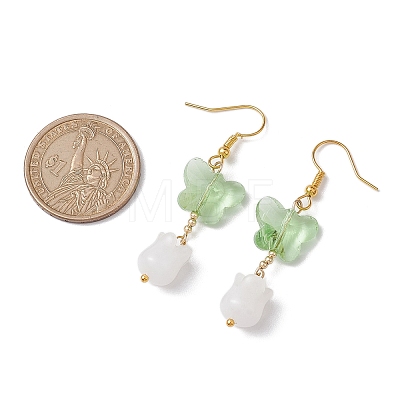 Butterfly Transparent Glass with Natural White Jade Dangle Earrings EJEW-JE05804-02-1