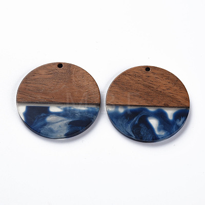 Transparent Resin & Walnut Wood Pendants RESI-T035-35C-1