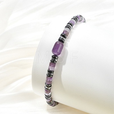 Non-magnetic Synthetic Hematite & Natural Gemstone Beads Stretch Bracelets for Women Men BJEW-JB13808-1