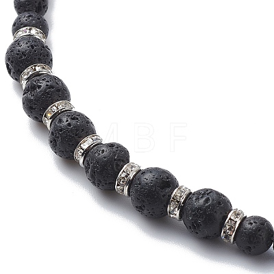 Natural Lava Rock Beaded Necklace with Brass Cross Charms NJEW-JN03975-1