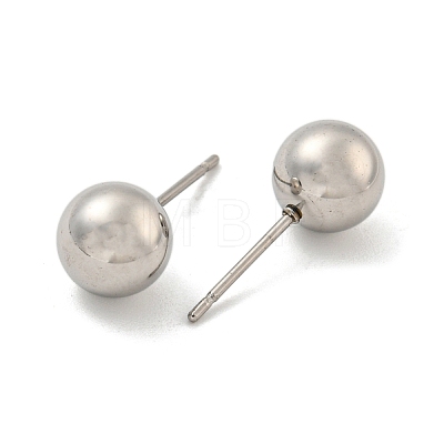 304 Stainless Steel with 201 Stainless Steel Smooth Round Ball Stud Earring Findings STAS-O004-08F-P-1