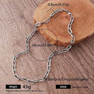 Vintage Style 8MM 304 Stainless Steel Paperclip Chain Necklaces for Women ZQ6132-6-1
