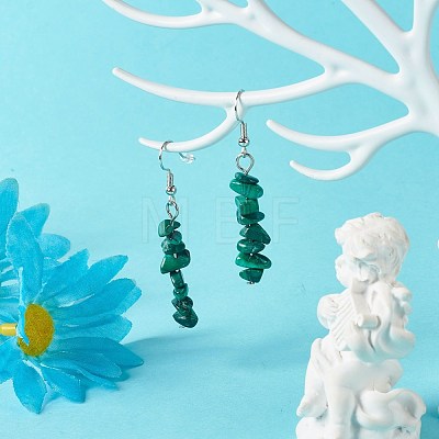 Natural Malachite Chip Beads Dangle Earrings EJEW-JE04649-11-1