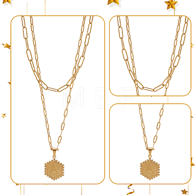ANATTASOUL 4Pcs 4 Style Stainless Steel Hexagon with Initial Letter A Pendant Necklaces Set NJEW-AN0001-08-1