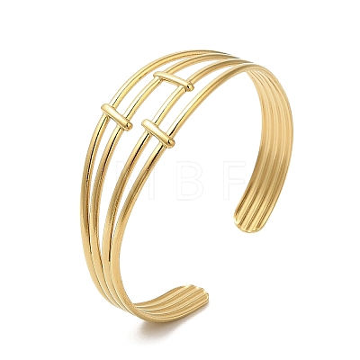 Ion Plating(IP) 304 Stainless Steel Multi Line Cuff Bangles for Women BJEW-L682-006G-1