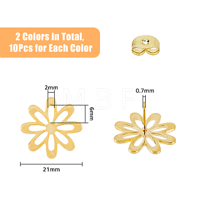 20Pcs 2 Colors 201 Stainless Steel Stud Earring Findings FIND-DC0002-55-1