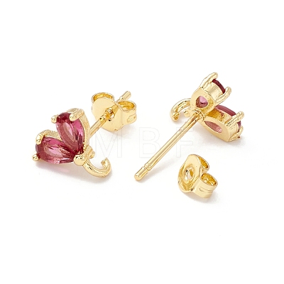 Rack Plating Brass Cubic Zirconia Stud Earrings Findings MAK-I684-10G-05-RS-1